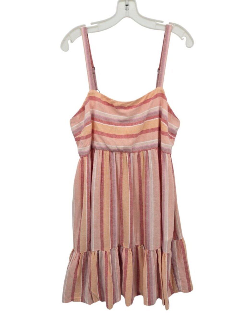Far West Linen Blend Stripe Sundress Ruffle Hem Pockets Cottagecore Boho Size XL